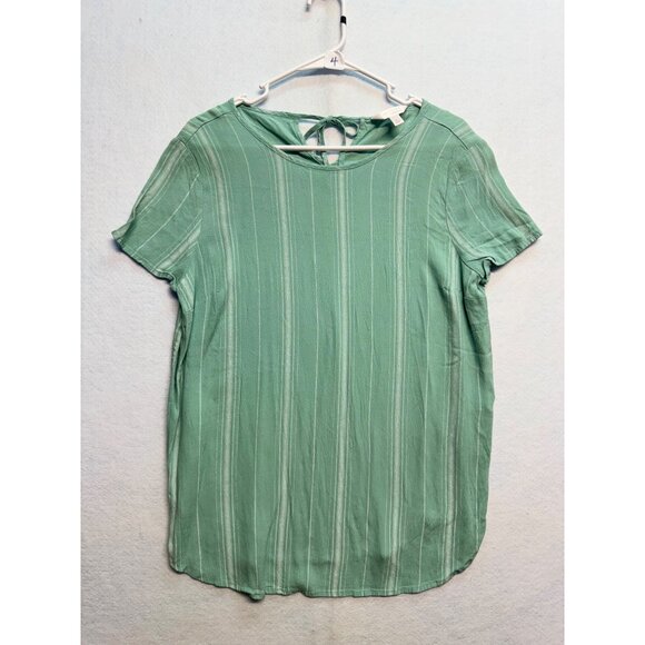 Lauren Conrad Seafoam Horizontal Stripe Short Sleeve Tie Back Blouse Size Large - Picture 1 of 6